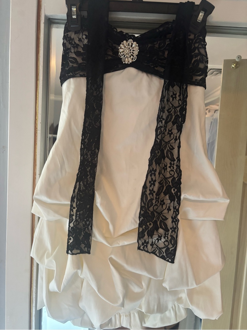 City Studio Black Lace Strapless Mini Dress with White Bubble Skirt